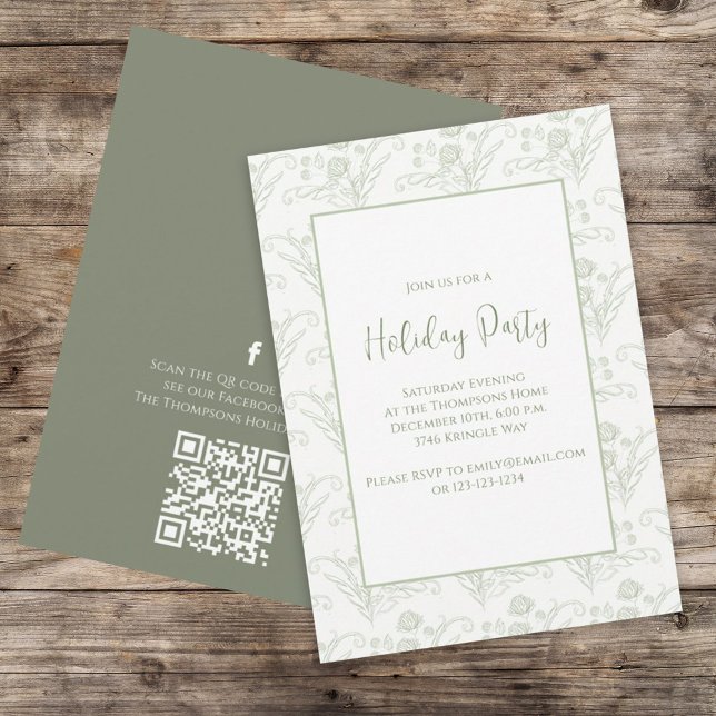Christmas Holiday Green Elegant Greenery QR Code  Invitation (Creator Uploaded)