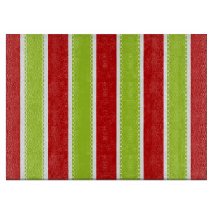 Christmas Holiday Green & Red Stripes Pattern Cutting Board