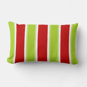Christmas Holiday Green & Red Stripes Pattern Lumbar Cushion