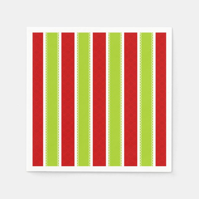 Christmas Holiday Green & Red Stripes Pattern Napkin (Front)