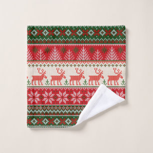 Christmas Holiday Green Red  Wash Cloth