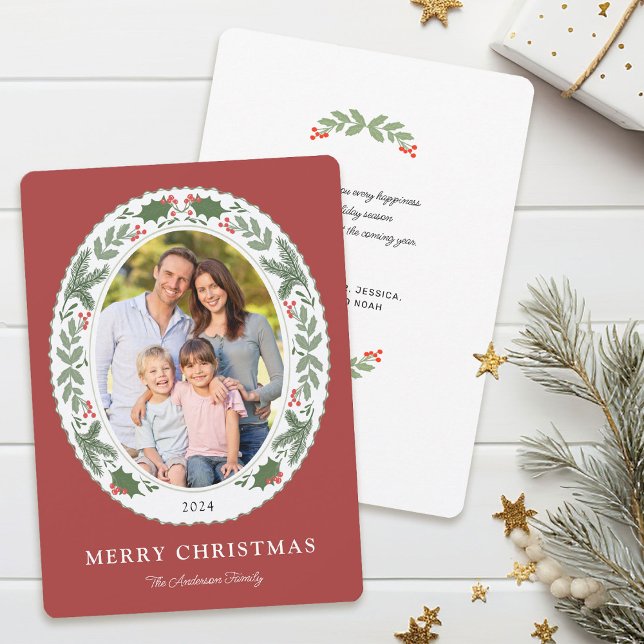 Christmas Holiday Greenery Message Photo Card (Creator Uploaded)