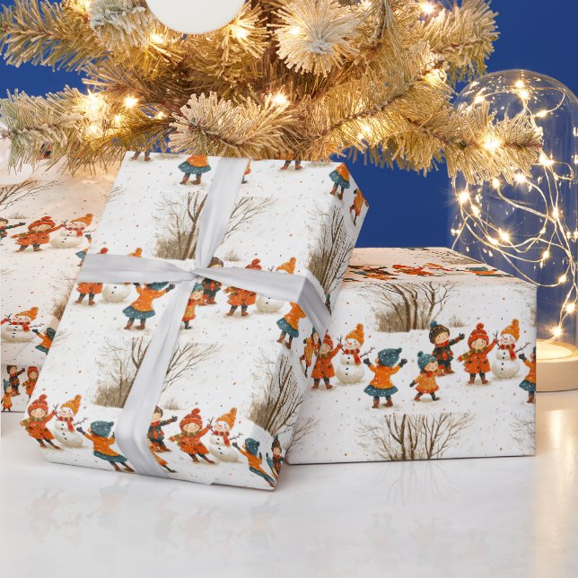 Christmas,Holiday Happy Children in Snow Wrapping Paper (Holidays)