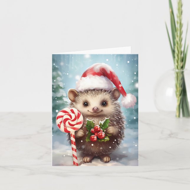 Christmas Holiday Hedgehog Card (Front)