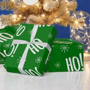Christmas Holiday Ho Ho Green White Wrapping Paper