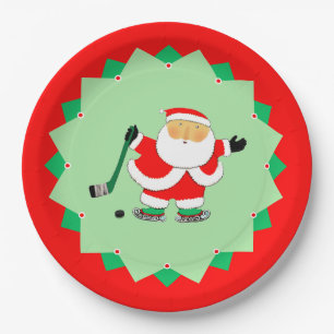 Christmas Holiday Hockey Party Paper Plate