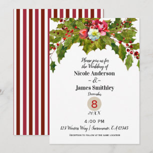 Christmas Holiday Holly Berry Winter Wedding Invitation
