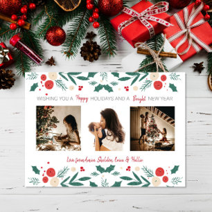 Christmas Holiday holly ivy berry 3 Photos Card