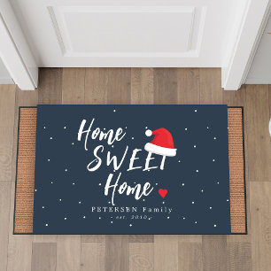 Christmas holiday home sweet home family name doormat