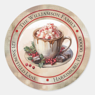 Christmas Holiday Hot Cocoa Circle Return Address Classic Round Sticker