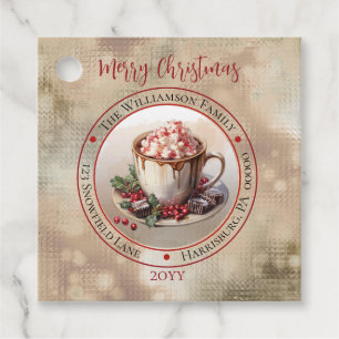Christmas Holiday Hot Cocoa Circle Return Address Favour Tags
