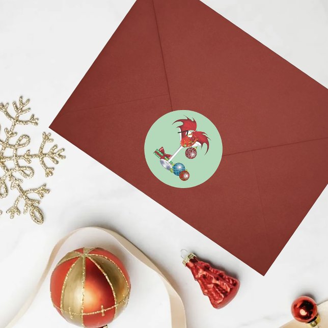 Christmas Holiday Joy Dragon Classic Round Sticker (Creator Uploaded)