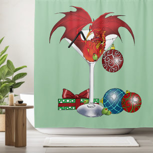 Christmas Holiday Joy Dragon Shower Curtain