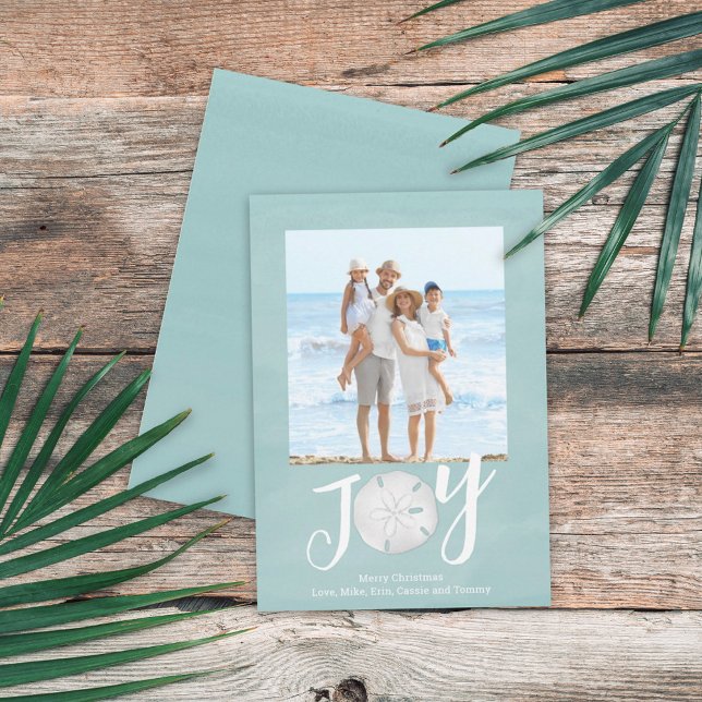 Christmas Holiday Joy Photo Simple Trendy Beach  Card (Christmas Holiday Joy Creative Typography Beach Photo Card with a single-photo template.)