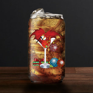 Christmas Holiday Joy Red Dragon Cocktail Cheer Can Glass