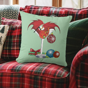 Christmas Holiday Joy Red Dragon Cocktail Cheer Cushion