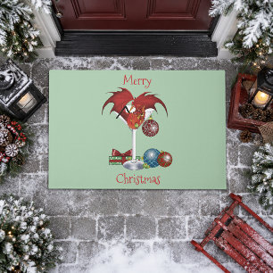 Christmas Holiday Joy Red Dragon Cocktail Cheer Doormat