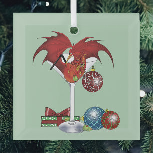 Christmas Holiday Joy Red Dragon Cocktail Cheer Glass Tree Decoration