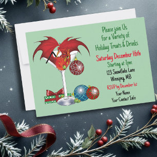 Christmas Holiday Joy Red Dragon Cocktail Cheer Invitation