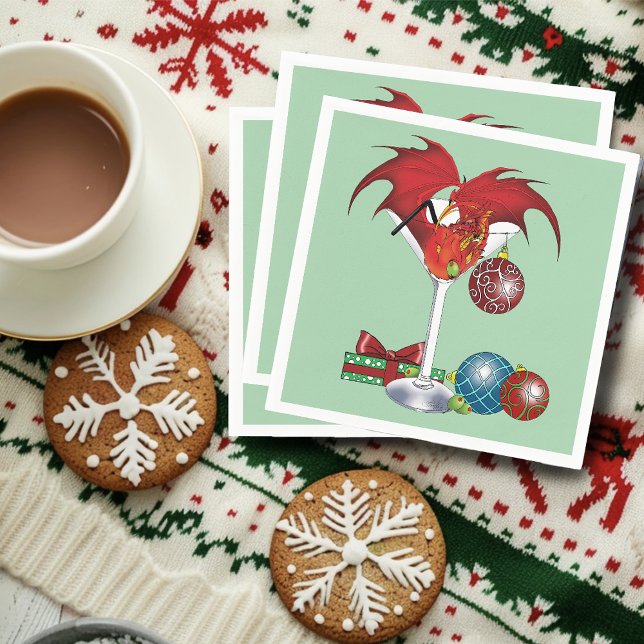 Christmas Holiday Joy Red Dragon Cocktail Cheer Napkin (Creator Uploaded)