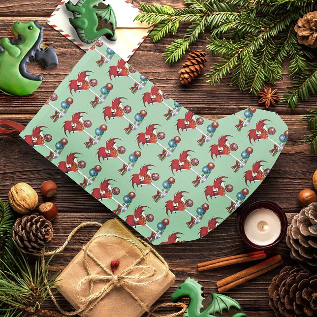 Christmas Holiday Joy Red Dragon Cocktail Cheer Small Christmas Stocking (Creator Uploaded)