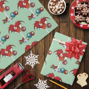 Christmas Holiday Joy Red Dragon Cocktail Cheer Wrapping Paper