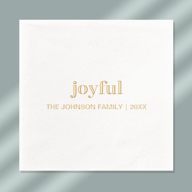 Christmas Holiday Joyful Modern Gold Foil Napkins (Stylishly Personalize with Your Custom Name & Year. )