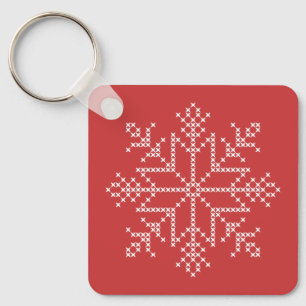Christmas holiday knitted snowflake nordic art key ring