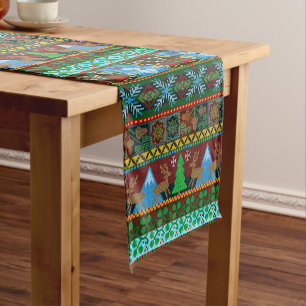 Christmas Holiday Knitted Sweater Pattern Reindeer Short Table Runner