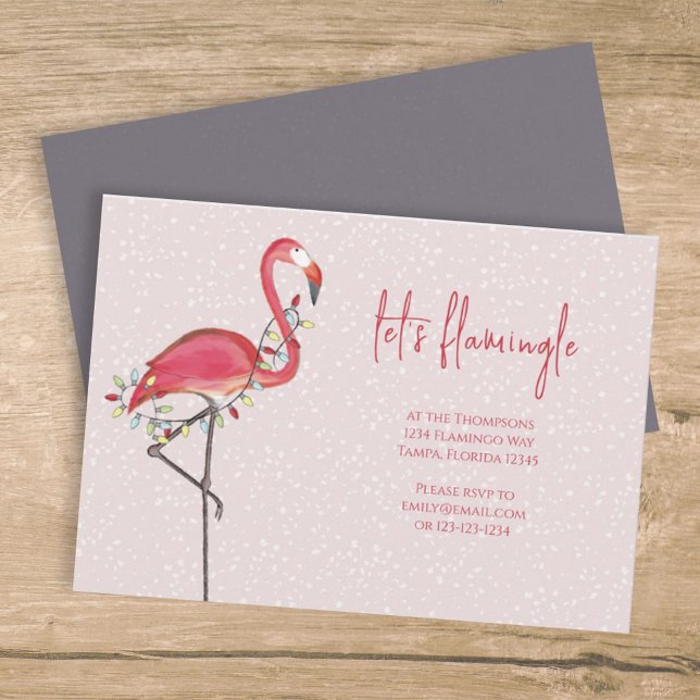 Christmas Holiday Lights Pink Festive Flamingo  Invitation (Creator Uploaded)