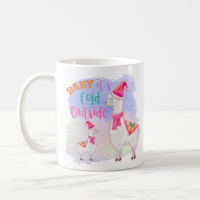Christmas Holiday Llama - Baby it's Cold Outside Coffee Mug (Left)