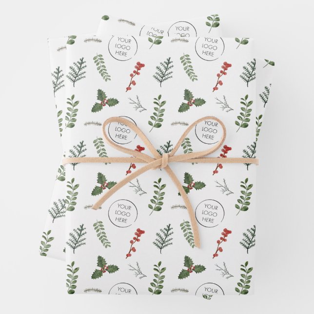 Christmas Holiday Logo Small Business Promotional Wrapping Paper Sheet (In situ)