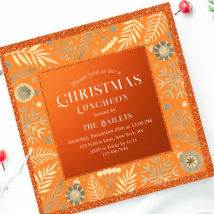Christmas Holiday Luncheon Glitter Winter Floral I Invitation