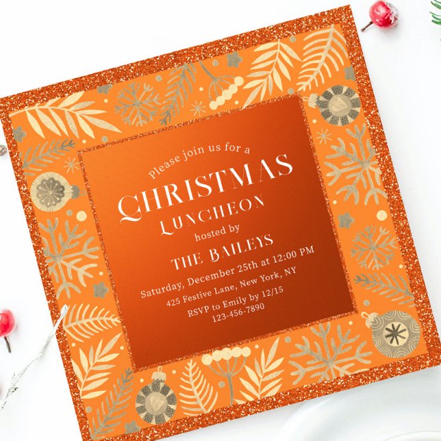 Christmas Holiday Luncheon Glitter Winter Floral I Invitation (Creator Uploaded)