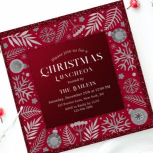 Christmas Holiday Luncheon Glitter Winter Floral Invitation