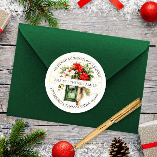 Christmas Holiday Mailbox Floral Return Address Classic Round Sticker