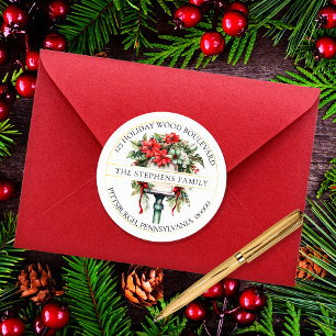 Christmas Holiday Mailbox Floral Return Address Classic Round Sticker