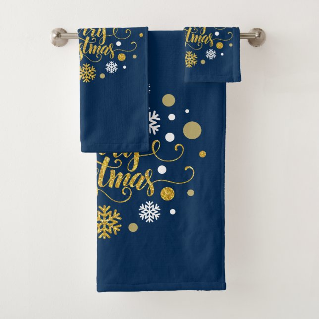 Christmas Holiday - Merry Christmas Shimmer Bl Bath Towel Set (Insitu)