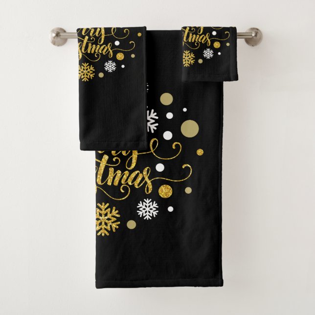 Christmas Holiday - Merry Christmas Shimmer BLK Bath Towel Set (Insitu)
