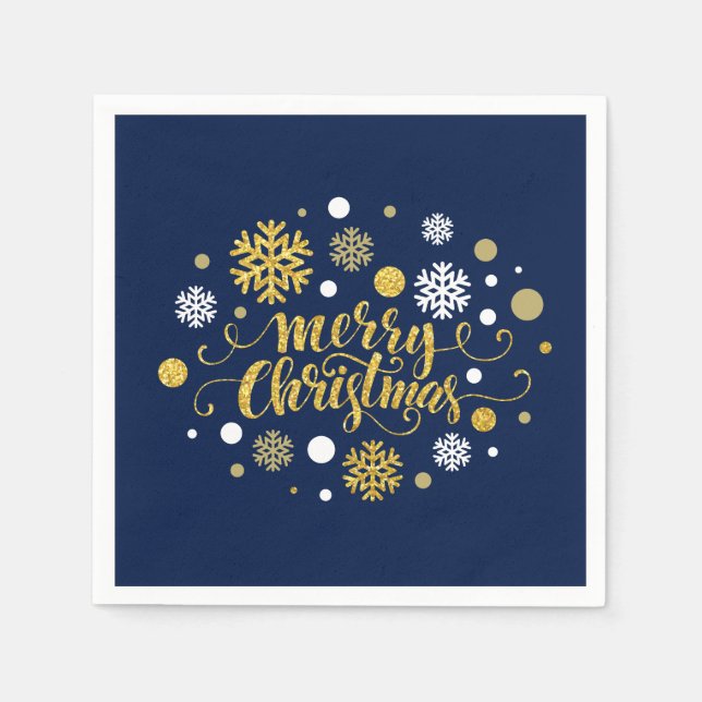 Christmas Holiday - Merry Christmas Shimmer Blue Napkin (Front)
