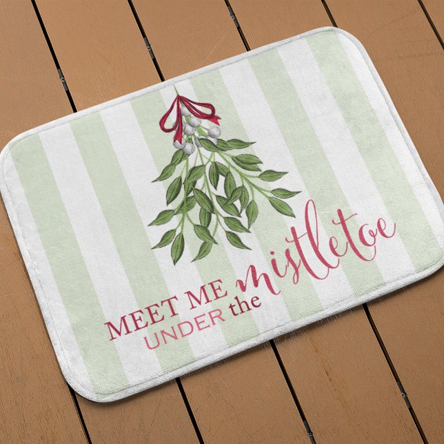 Christmas Holiday Merry Mistletoe Whimsical Fun  Bath Mat (Christmas holiday mistletoe holiday bath mat)