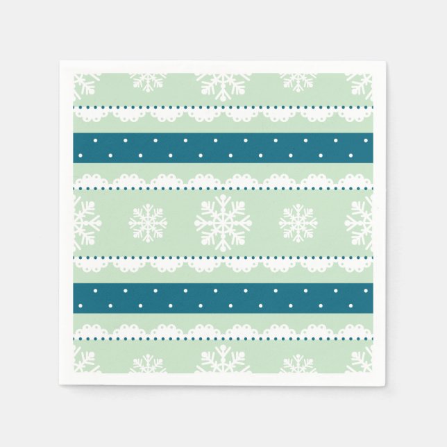 Christmas Holiday Mint & Teal Snowflakes Pattern Napkin (Front)
