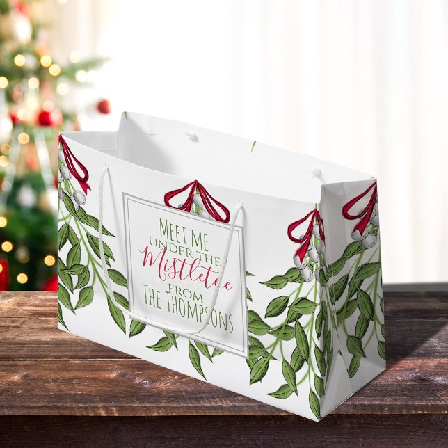 Christmas Holiday Mistletoe Merry Whimsical Cute Large Gift Bag (Christmas Merry Mistletoe holiday large gift bag with whimsy typography.)