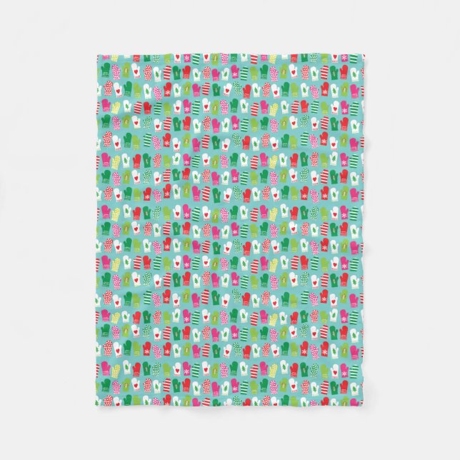 Christmas Holiday Mittens Pattern Fleece Blanket (Front)