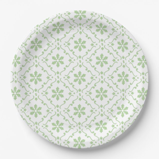 Christmas Holiday Modern Rustic Green Pattern Paper Plate (Front)
