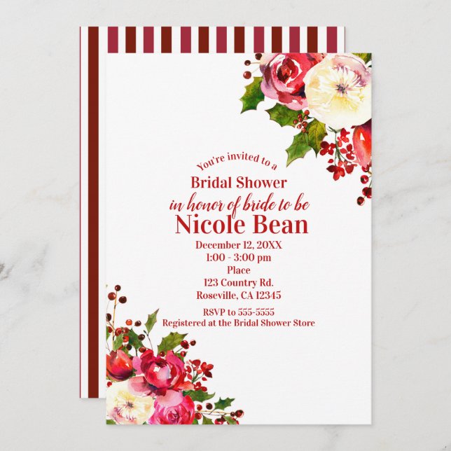 Christmas Holiday Modern Winter Bridal Shower Invitation (Front/Back)