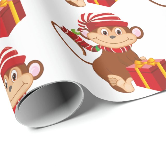 Christmas Holiday monkey tiled party wrap Wrapping Paper (Roll Corner)