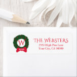 Christmas Holiday Monogrammed Wreath Custom Return Address Label<br><div class="desc">Send out your holiday cards in style with this festive return address label featuring a Green Christmas Wreath decorated with your initial.  Add the year and your name and address to customise.</div>