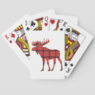Christmas Holiday Moose Red Plaid Tartan Pattern Playing Cards