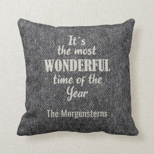 Christmas Holiday Most Wonderful Time Herringbone Cushion